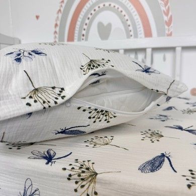 Наволочка з мусліну 40х60 см Oh My Kids "Dragonfly" блакитний