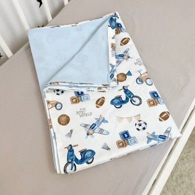 Пододеяльник детский натуральный 105х140 см Oh My Kids "Ретро машинки" голубой