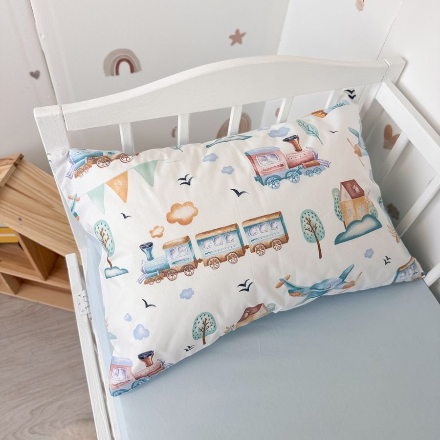 Комплект постільної білизни для ліжка 120х60 см для хлопчика Oh My Kids &laquo;Паровозики&raquo; блакитний