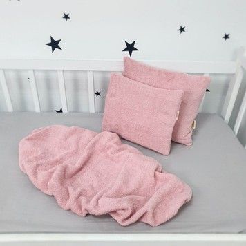 Набір в коляску махрове простирадло на резинці + подушка 30х25см Oh My Kids "Пудра"