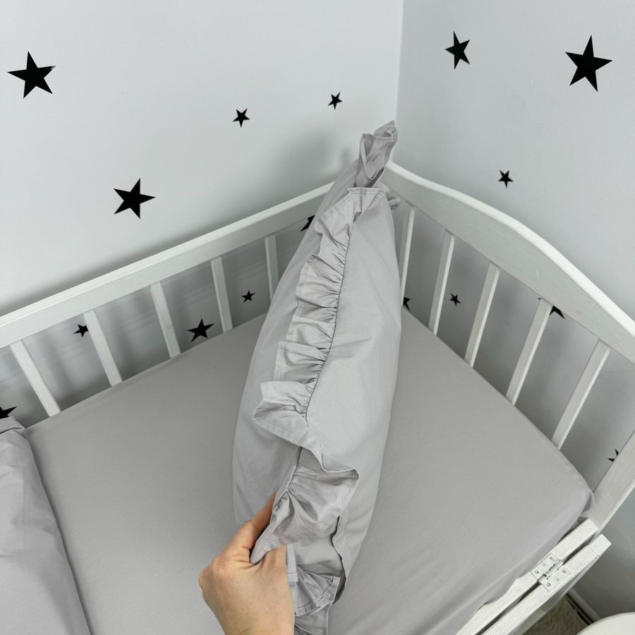 Наволочка с рюшами 40х60 см однотонная Oh My Kids "Grey" ранфорс серый