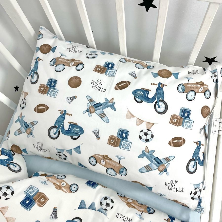 Постільна білизна в дитяче ліжко 120х60 см Oh My Kids "Retro Cars" блакитний