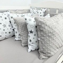 Бортики подушки в детскую кровать 6 шт Oh My Kids "Звездочки" серый