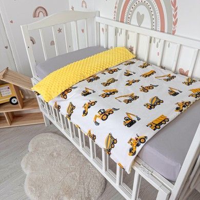 Плед-одеяло всесезонное для мальчика в кровать 100х80 см Oh My Kids &laquo;Строительные машины&raquo; желтый