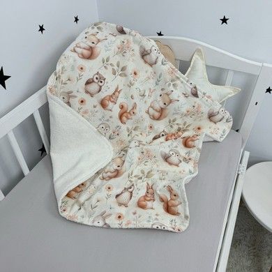Махровий рушник з куточком 70х70 см Oh My Kids "Лисички Совенята" молочний