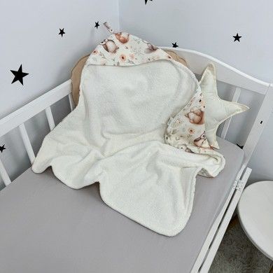 Махровий рушник з куточком 70х70 см Oh My Kids "Лисички Совенята" молочний