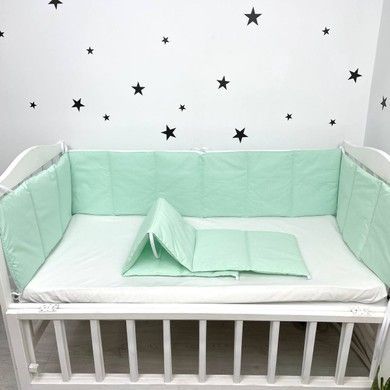 Бортик однотонный тонкий 180х30 см в детскую кроватку Oh My Kids "Mint" мятный