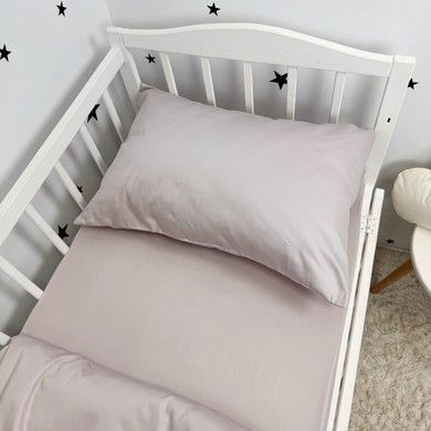 Дитяча однотона сатинова постільна білизна для ліжка 120х60 см Oh My Kids сіро-ліловий