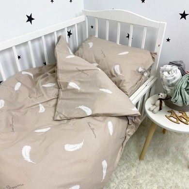Сатиновое постельное белье в кроватку 120х60 см Oh My Kids "Перья" бежевый
