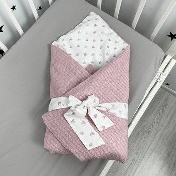Всесезонный конверт-плед для новорожденного Oh My Kids "Сердечки" пудровый