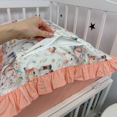 Наволочка с рюшами 40х60 см Oh My Kids "Зверюшки" ранфорс персиковый
