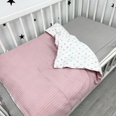 Всесезонный конверт-плед для новорожденного Oh My Kids "Сердечки" пудровый