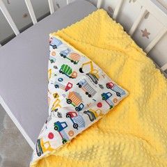 Плед-ковдра зі зйомним утеплювачем для хлопчика 100х80 см Oh My Kids &laquo;Будівельні машинки різнокольорові&raquo; жовтий