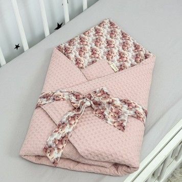 Конверт-плед на виписку для дівчинки Oh My Kids "Ведмедики на хмаринках" пудровий