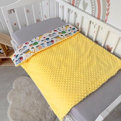 Плед-ковдра зі зйомним утеплювачем для хлопчика 100х80 см Oh My Kids &laquo;Будівельні машинки різнокольорові&raquo; жовтий