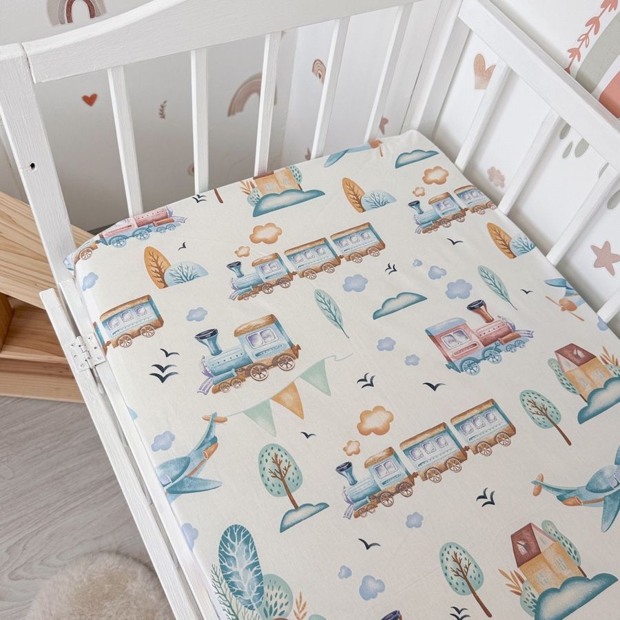 Дитяча постіль у ліжко 120х60 см для хлопчика Oh My Kids &laquo;Паровозики&raquo; 100% натуральна бавовна