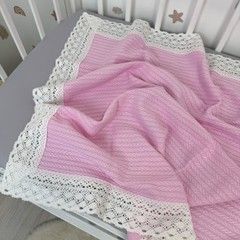 Натуральний плед з мереживом 100х80 см Oh My Kids "Pink" піке рожевий