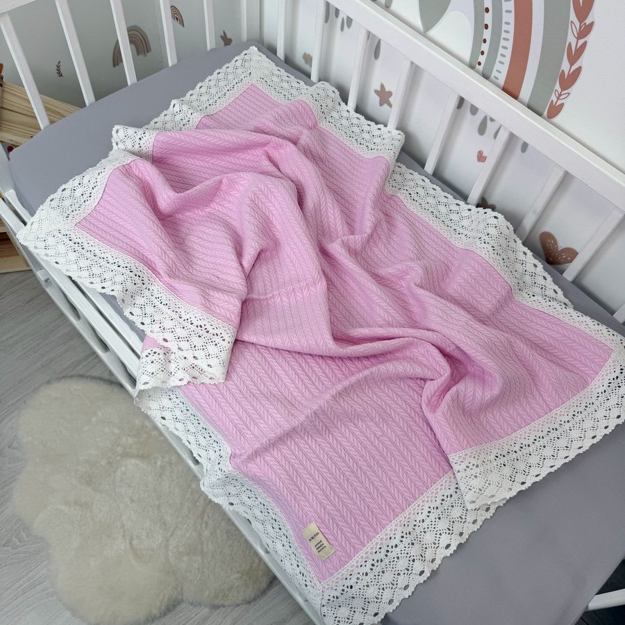 Натуральний плед з мереживом 100х80 см Oh My Kids "Pink" піке рожевий
