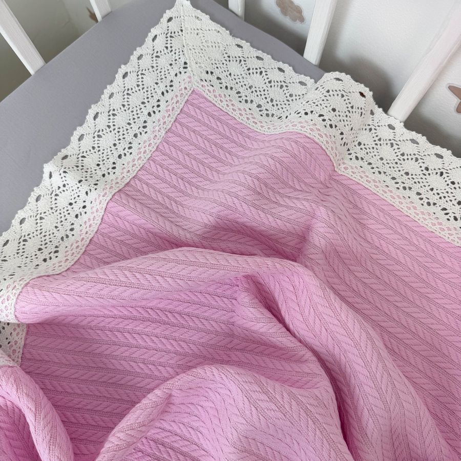 Натуральний плед з мереживом 100х80 см Oh My Kids "Pink" піке рожевий