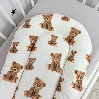 Кокон зі зйомним чохлом для новонародженого Soft OMK "Ведмедики" бежевий