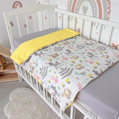 Конверт-ковдра всесезонна на виписку Oh My Kids &laquo;Звірята на галявині&raquo; жовтий плюш