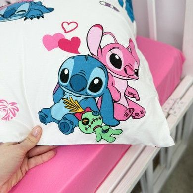 Комплект натурального детского постельного белья для кровати 120х60 см Oh My Kids &laquo;Стич&raquo; розовый ранфорс