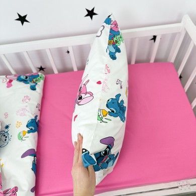 Комплект натурального детского постельного белья для кровати 120х60 см Oh My Kids &laquo;Стич&raquo; розовый ранфорс