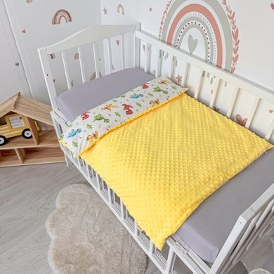 Всесезонна ковдра-конверт на виписку зі зйомним утеплювачем Oh My Kids &laquo;Різнокольорові Динозаври&raquo; жовтий плюш