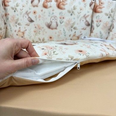 Бортики 4 шт в детскую кроватку Oh My Kids "Лисички Совушки" бежевый