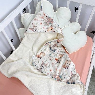 Махровий рушничок з куточком 70х70 см Oh My Kids "Звірята" молочний