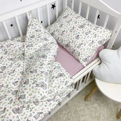 Постельное белье в кроватку 120х60 см для девочки Oh My Kids "Зайчики" пудровый