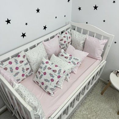 Бортики-подушки зі зйомними наволочками для дівчинки Oh My Kids «Цукерки» 12 шт