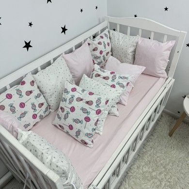 Бортики-подушки зі зйомними наволочками для дівчинки Oh My Kids «Цукерки» 12 шт