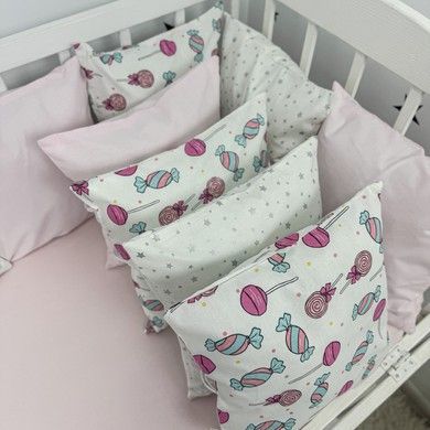Бортики-подушки зі зйомними наволочками для дівчинки Oh My Kids «Цукерки» 12 шт