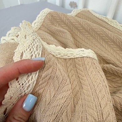 Легкий хлопковый плед с кружевом 100х80 см Oh My Kids "Beige" пике бежевый
