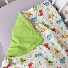 Натуральний дитячий плед 100х80 см у ліжечко та коляску Oh My Kids "Динозаврики" зелений