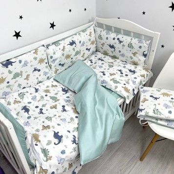 Постільний комплект у дитяче ліжечко 120х60 см Oh My Kids "Дино" сатин