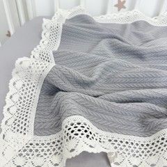 Дитячий бавовняний плед з мереживом 100х80 см Oh My Kids "Gray" піке сірий