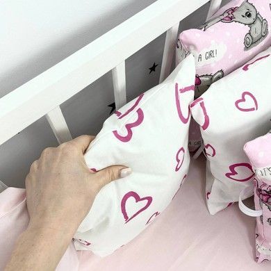 Бортики зі зйомними наволочками Oh My Kids "Ведмедики з сердечками", 12шт