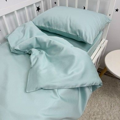 Cатинова однотонна постільна білизна для матраца 120х60 см Oh My Kids "Mint"