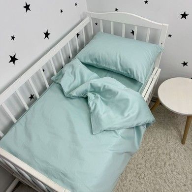 Cатинова однотонна постільна білизна для матраца 120х60 см Oh My Kids "Mint"