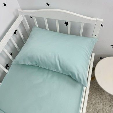 Cатинова однотонна постільна білизна для матраца 120х60 см Oh My Kids "Mint"