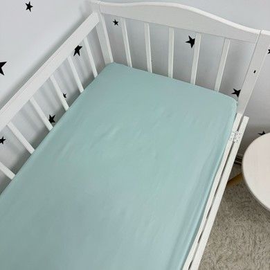 Cатинова однотонна постільна білизна для матраца 120х60 см Oh My Kids "Mint"
