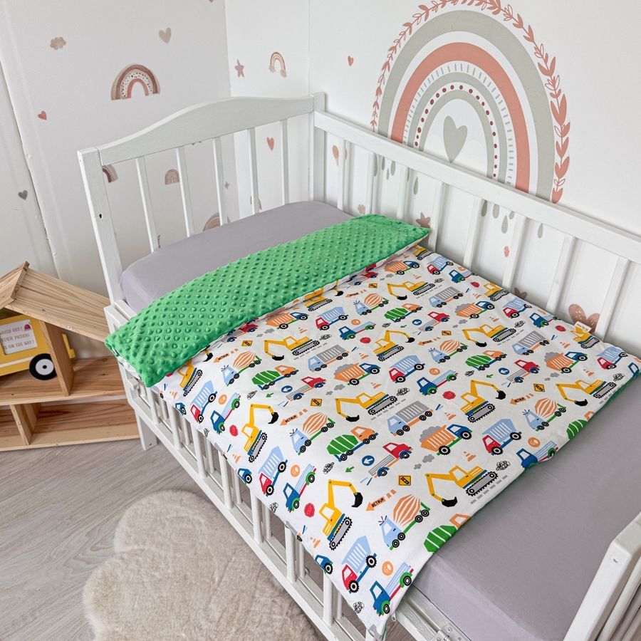 Всесезонна дитяча ковдра-плед 100х80 см Oh My Kids &laquo;Різнокольорові Машинки&raquo; зелений