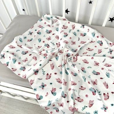 Фланелевая пеленка 100х80 см Oh My Kids "Бабочки" розовый