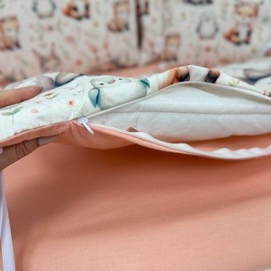 Бортики у дитяче ліжечко для дівчинки Oh My Kids "Зайчики Лисички" 6 шт