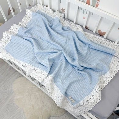 Дитячий літній плед з мереживом 100х80 см Oh My Kids "Blue" піке блакитний