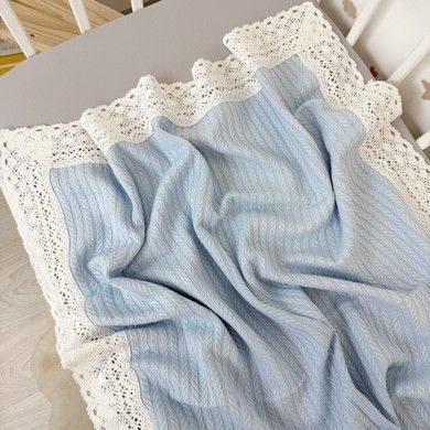 Дитячий літній плед з мереживом 100х80 см Oh My Kids "Blue" піке блакитний