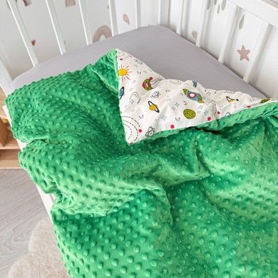 Всесезонний дитячий плед в ліжечко або в коляску 100х80 см Oh My Kids &laquo;Ракети&raquo; зелений
