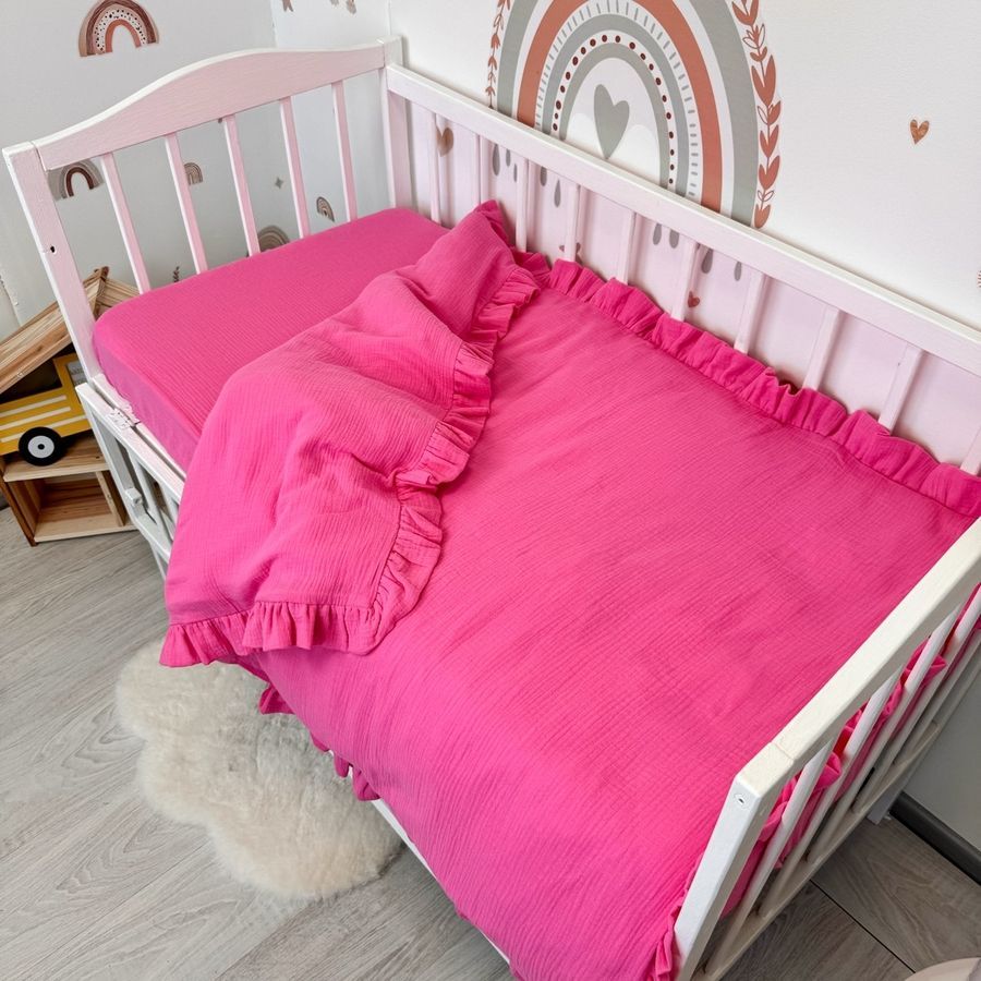 Дитяча муслінова підковдра 120х90 см з рюшами Oh My Kids "Crimson" для дівчинки
